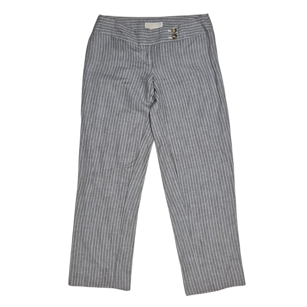 Michael Kors Pants Womens 6P Linen Blend Gray White Striped Wide Leg Coastal